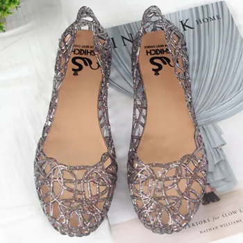 Women Bling Jelly Sandals Summer Flats Shoes Casual Female Mesh Fashion 2