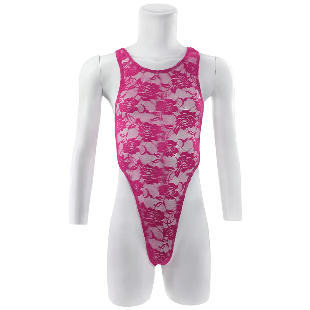 Men Sexy Bodysuit Lace Sleeveless Leotard Jumpsuit Tank Slimming Undershirt Sissy Underwear Gays Sex Love Bodycon