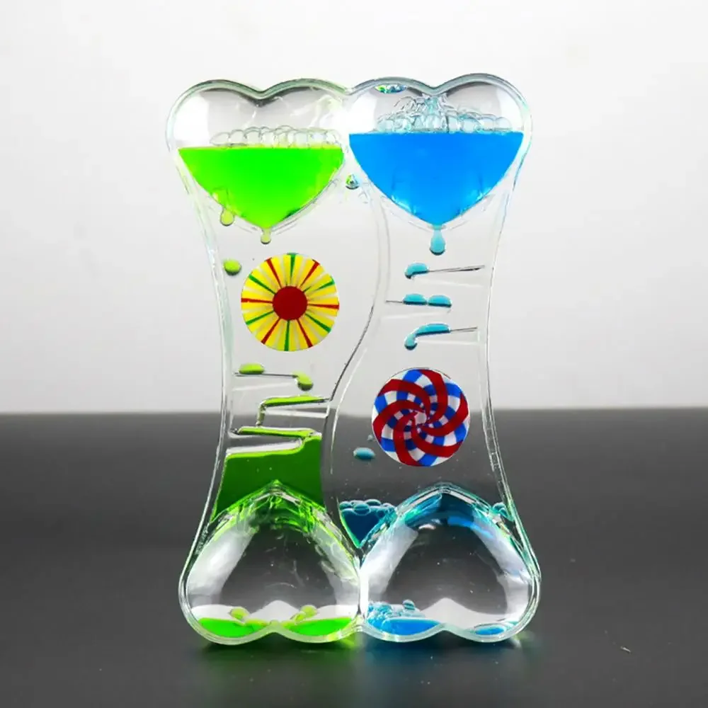 Toy Double Heart Liquid Motion Bubble Drip Oil Hourglass Timer Clock Kids Gift