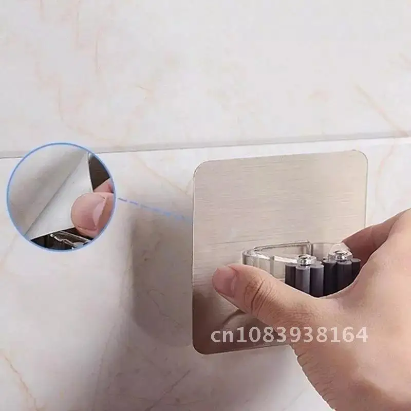 

Powerful Hook Bathroom Mop Hanger 2 Types Sticker Bathroom Wall Hanging Unmarked Pinless Mop Clip Holder