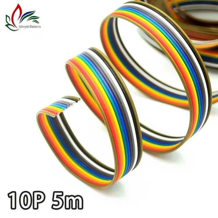 

5meters/lot Ribbon Cable 10 WAY Flat Color Rainbow Ribbon Cable Rainbow Wire 10P 1.27MM pitch For PCB Diy