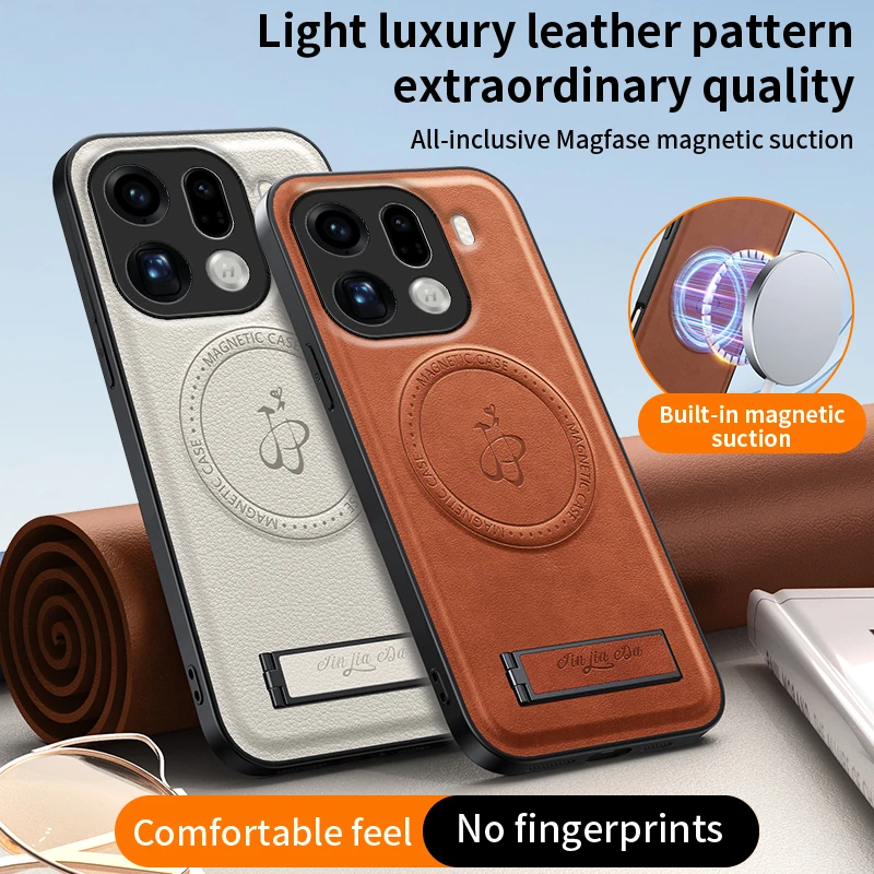 Deluxe Leather Stand Case with Magnetic Wireless Charging and Shockproof Protection