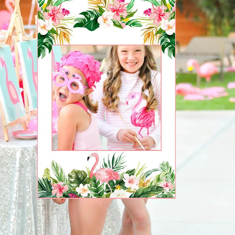1Pc Flamingo Party Photo Booth Frame Summer Hawaii Wedding Birthday Party Photo Props Flamingo Flowers Photo Booth Frame