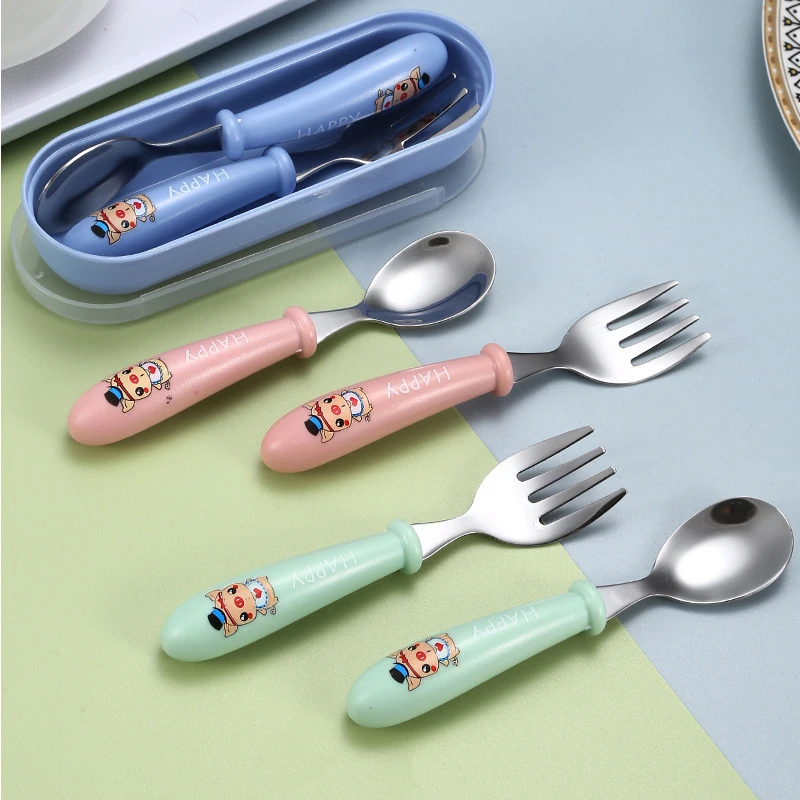 Cartoon Carrot Stainless Steel Spoon Fork Set Baby Gadgets Kids