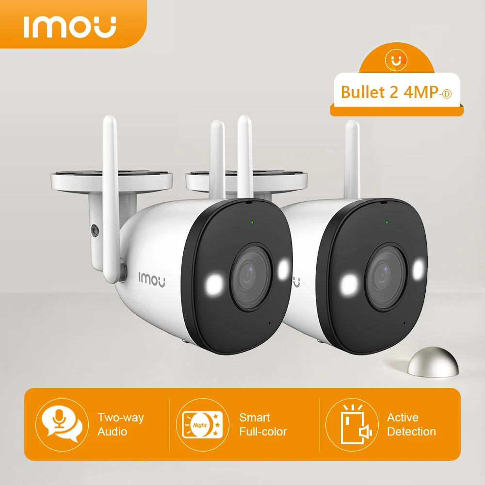 

Imou 2pcs 4MP IP Camera Soft AP Mode Active Deterrence Camera Two-way Talk Night Vision IP67 Dual Antenna Security Bullet 2 4MP