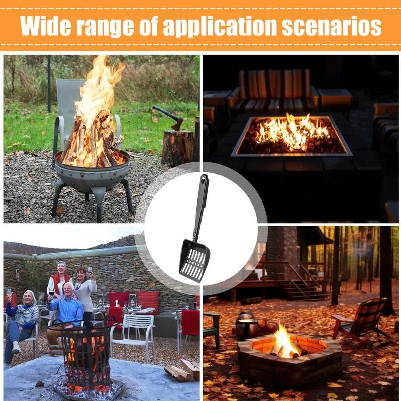 Metal Fireplace Ash Shovel Hollow Out Wood Stove Ash Sifter Iron Coal Shovel Fire Pit Tools for Fireplaces Outdoor BBQ Grills 2