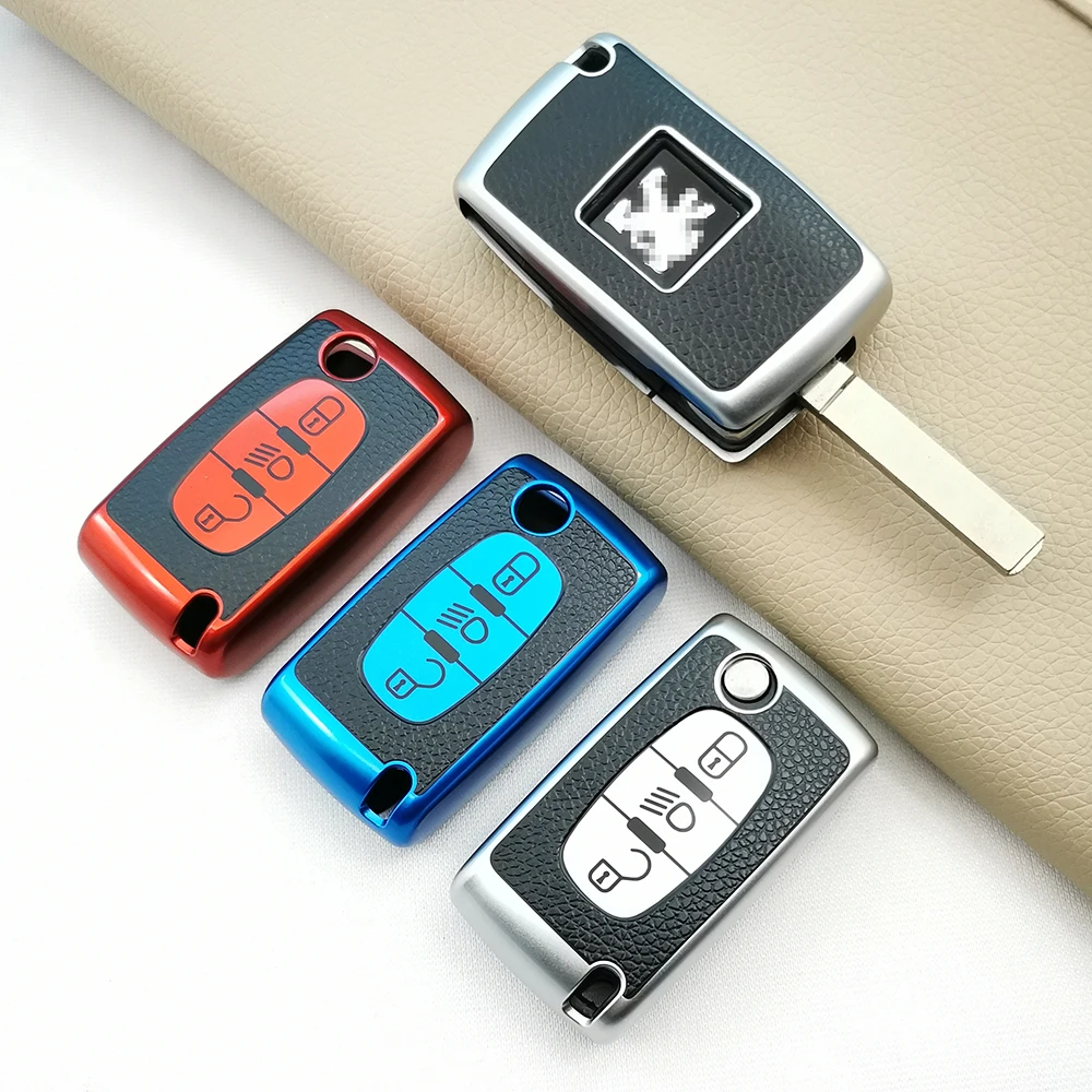 TPU Leather Car Key Cover Case For Citroen C2-C8 For Peugeot 3 Buttons Remote Protect Shell