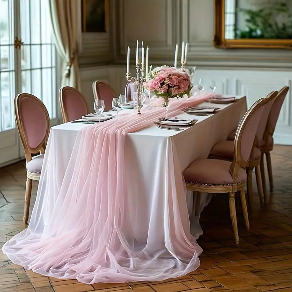 300/600cm Tulle Table Runner Decorative Sheer Tablecloth Arch Aisle Veil For Bridal Wedding Arch Birthday Party Table Decoration