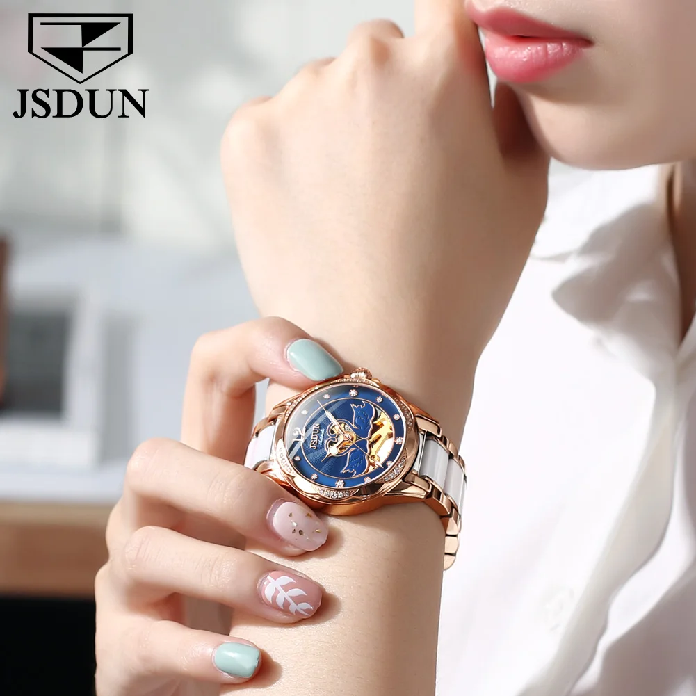 JSDUN 8831 Women's Watch Top Brand Luxury Automatic Mechanical Watch For Women Hollow 30M Waterproof Ladies Dress Wristwatch