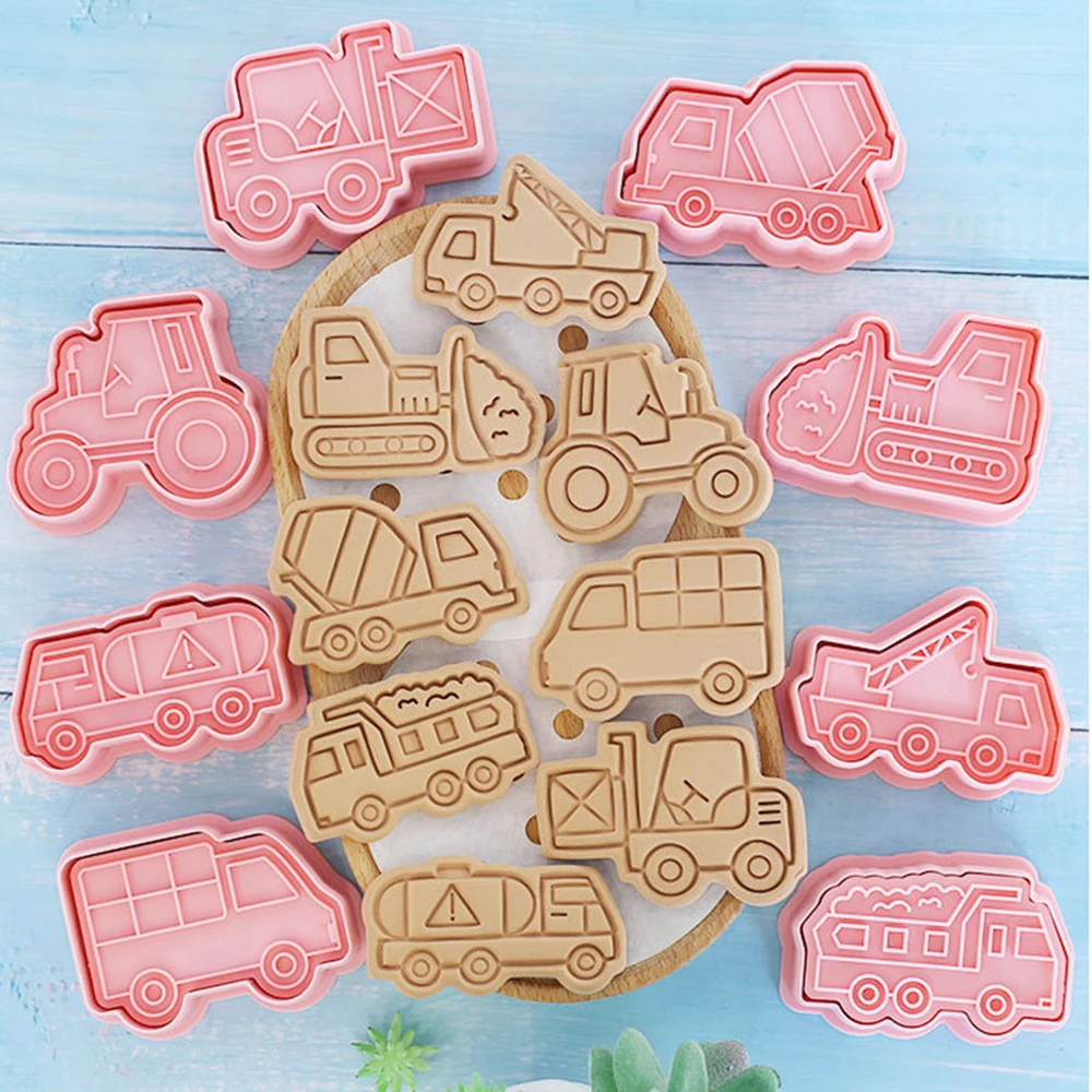 8Pcs Cars Plane Cookie Cutters 3D Vehicle Cookie Molds Plastic Biscuit Embosser Stamp Boy Diy Kitchen Baking Accessories Tools cookie cutter baking mold cookie mould