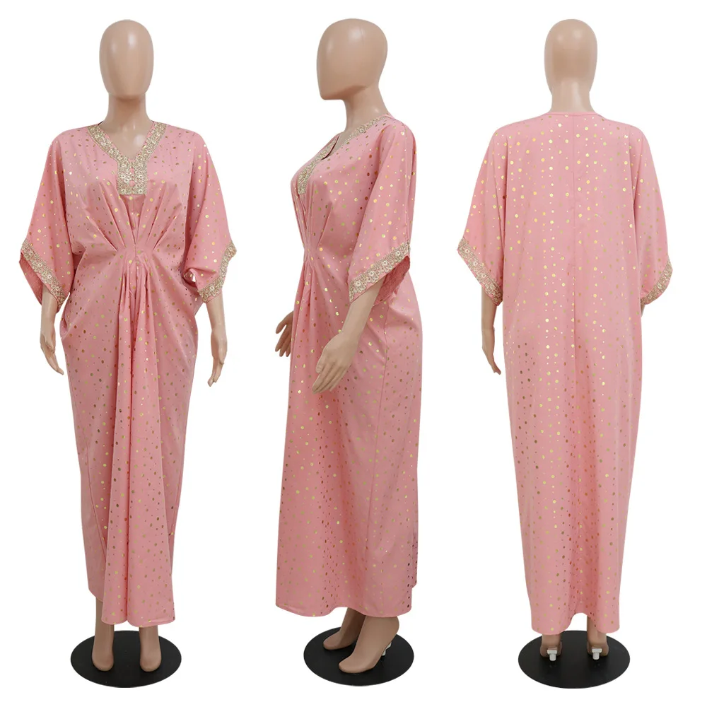 Moroccan Kaftan Abaya Dubai Polka Dot Bronze Muslim African Maxi Dresses for Women Party Dress Loose Arabic Abayas Isalm Modest