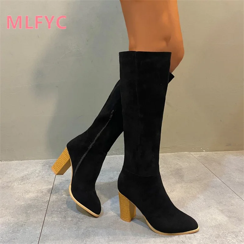 Long Boots for Women with Thick Heels Frosted Knees Easy To Match Autumn Winter Knee Length Boots for Women's Boots