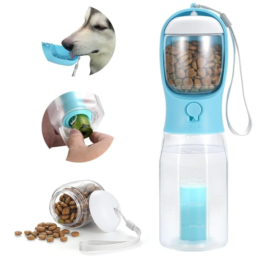 Geeebooc 3in1 Portable Dog Water Bottle with Food Container