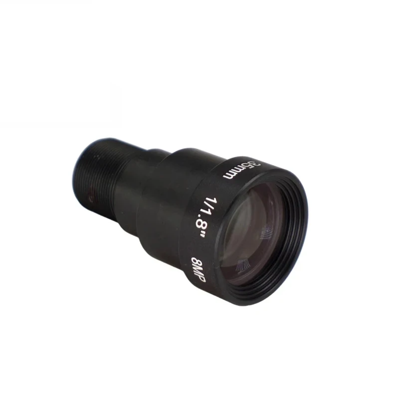 Objectif 35mm M12 4K 8MP avec filtre IR 650nm pour drone, détail du filtre et de la bague de mise au point.