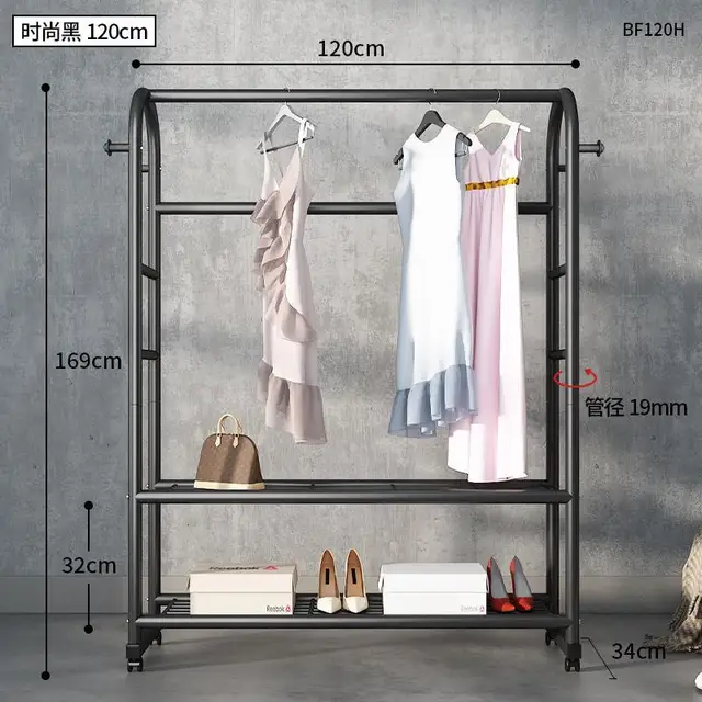 Clothes Rack Coat Rack Stand Floor Hanger Simple Clothing Rack Furniture Wardrobe Hat Stand Clothes Rack Stand Storage Shelves 120cm-Black