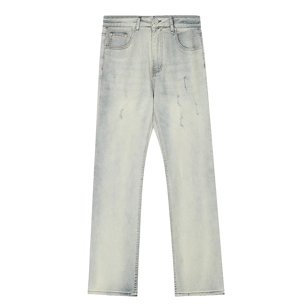 

Streetwear Men Tearing Ripped Straight Denim Pants Simple Solid Washed Jeans Summer Autumn Fashion Casual Denim Trousers Unisex