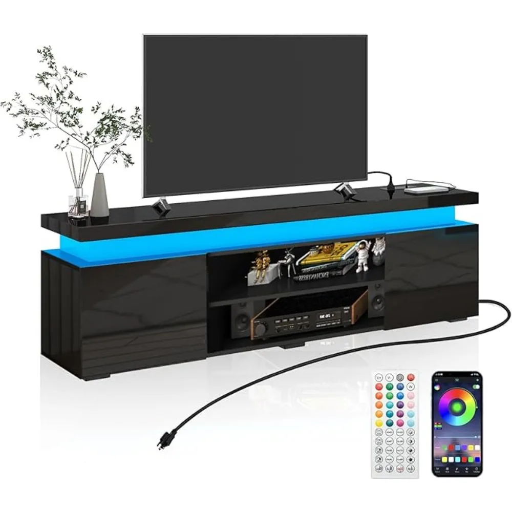 LED TV Stand High Gloss TV Console Entertainment Center with Storage For Living Room Bedroom