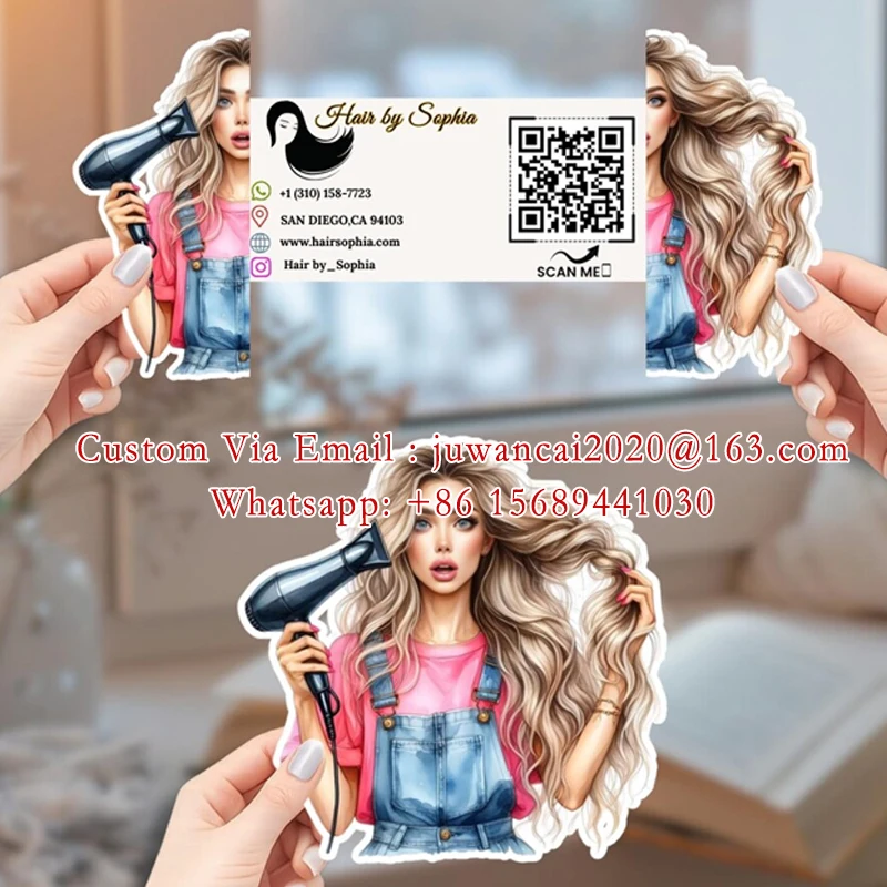 독특한 접이식 인터랙티브 살롱 명함 DIY 다이컷 헤어 스타일리스트 QR 코드 카드 카메라 접이식 명함 디자인 인쇄
