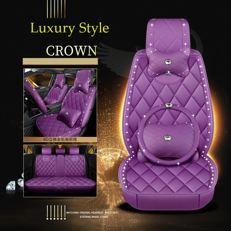 Luxus Auto Sitzbezüge Leder Vorne und Hinten Sitze Automotive Protektoren  Universal mit frau Crown Strass Nieten