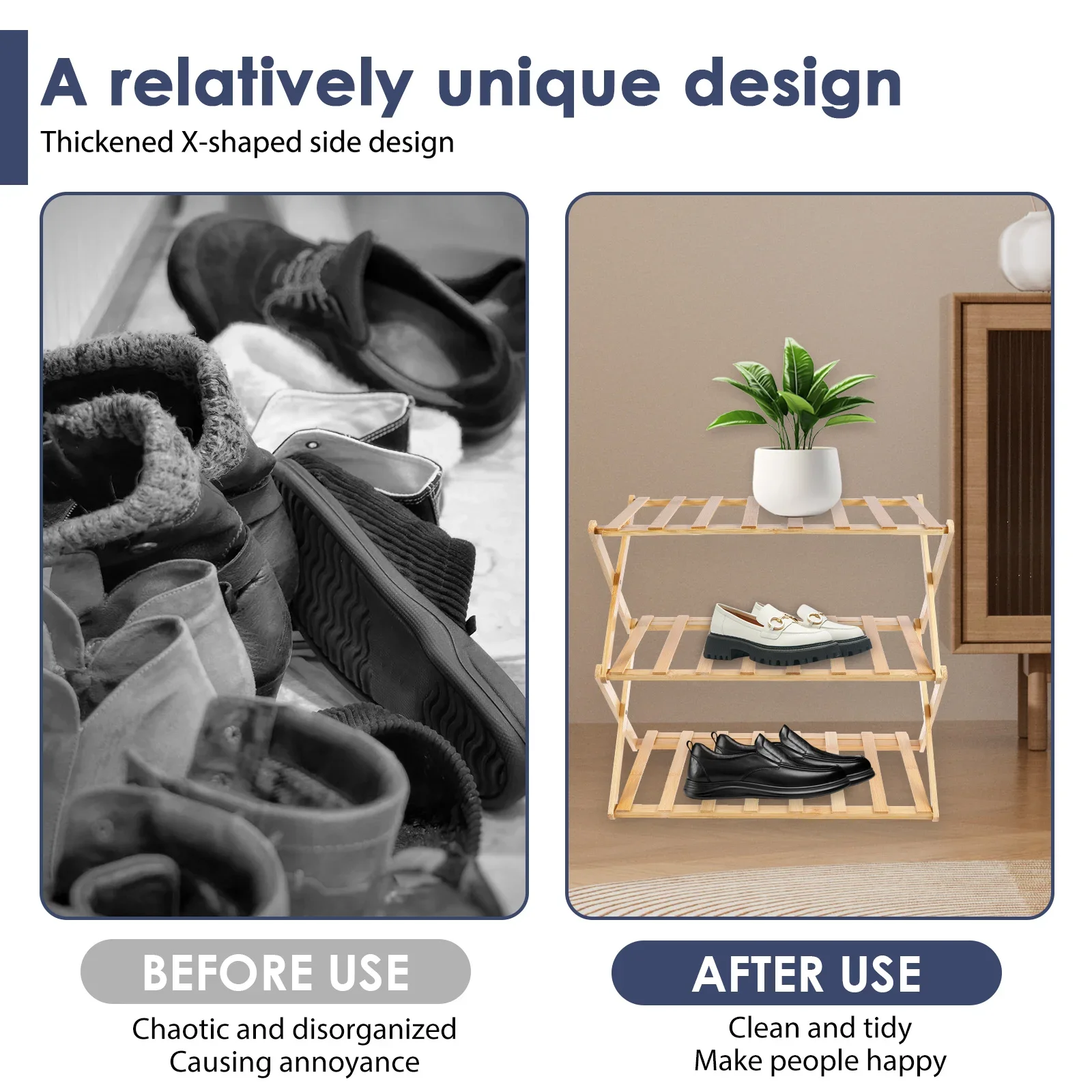 Bamboo Shoe Rack 2/3-Layer Portable Folding Shoe Storage Rack Versatile Simple Home Shelf for Corridors Living Room