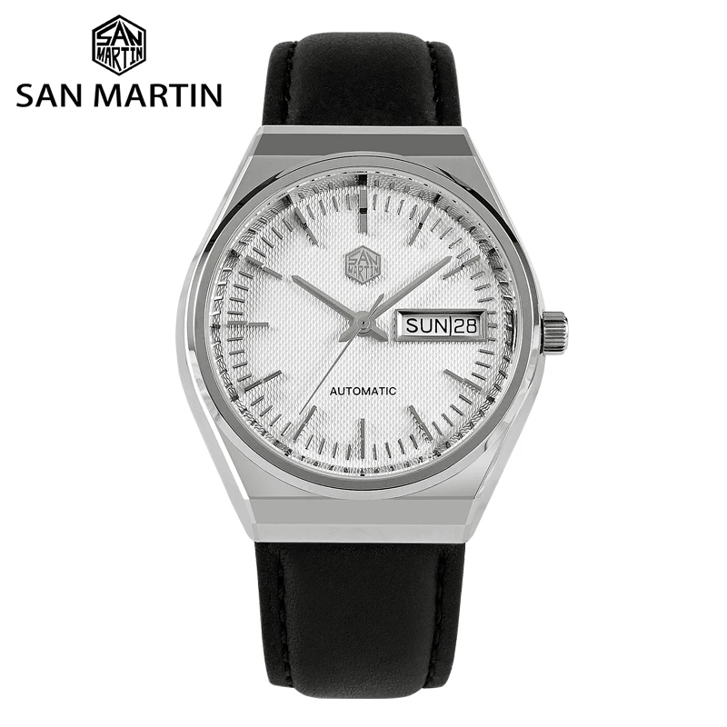 San Martin New Men Dress Watch 37mm Luxury Fashion Seagull ST2100 Automatic Mechanical Sports Business Sapphire Double Calendar 1