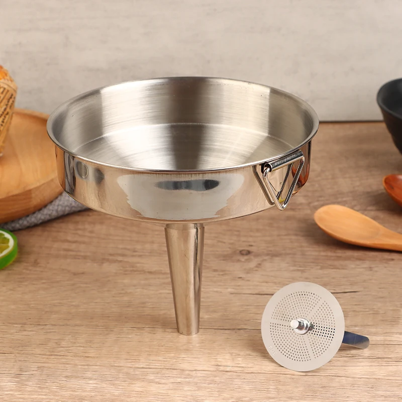 Description Picture 3 of item10cm 12cmn 14cm 304 Stainless Steel Funnel Kitchen Household Oil Wine Liquid Dispenser with Removable Strainer Mesh