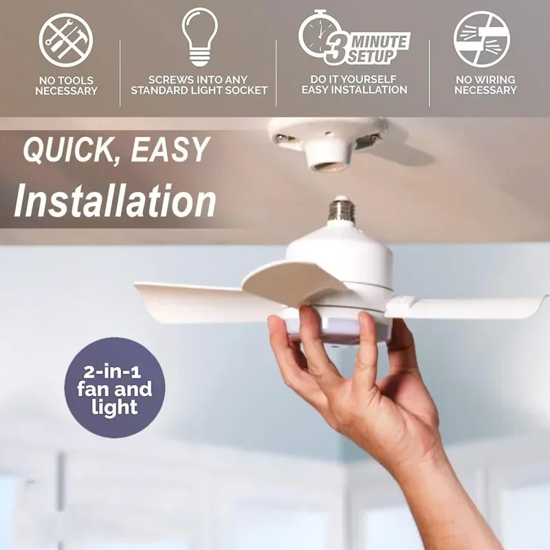 30W Ceiling Fan Led Light E27 Socket Fan With Smart Remote Control 1000Lm 5000K Bulb Fan Lamp For Bedroom Living Room 5