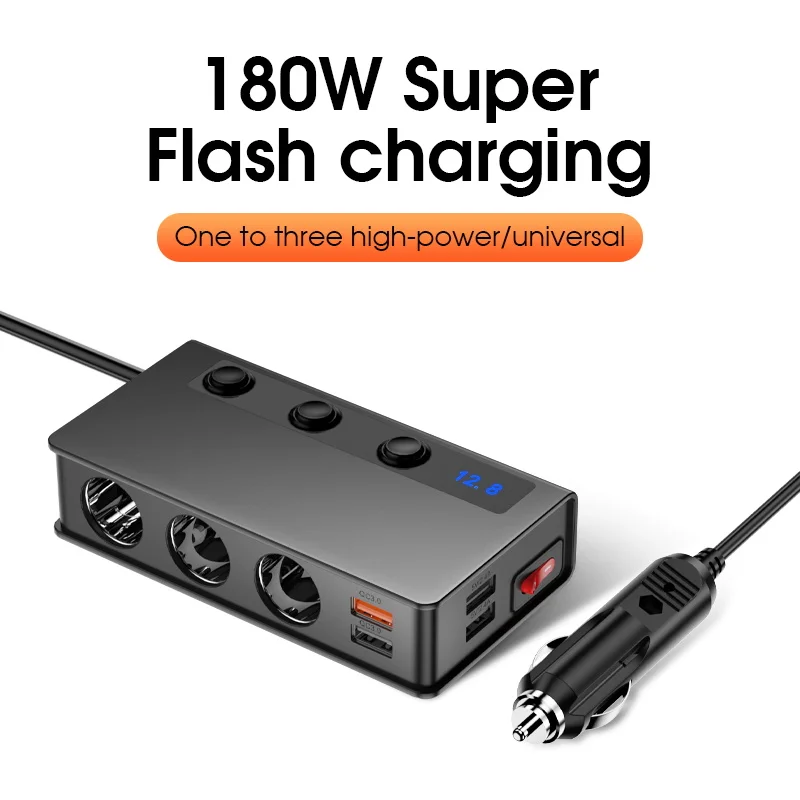 180W Cigarette Lighter Splitter Quick Charge 3.0 Car Charger Adapter 12V/24V 4 Port USB Charging Socket For Phone IPad 6