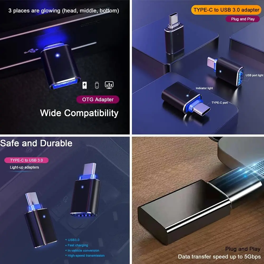 3팩 USB 3.0 타입 C OTG 어댑터 USB A 타입 C(수) - 마이크로 타입 C USB A(암) 변환기 맥북 노트북 카드 리더용