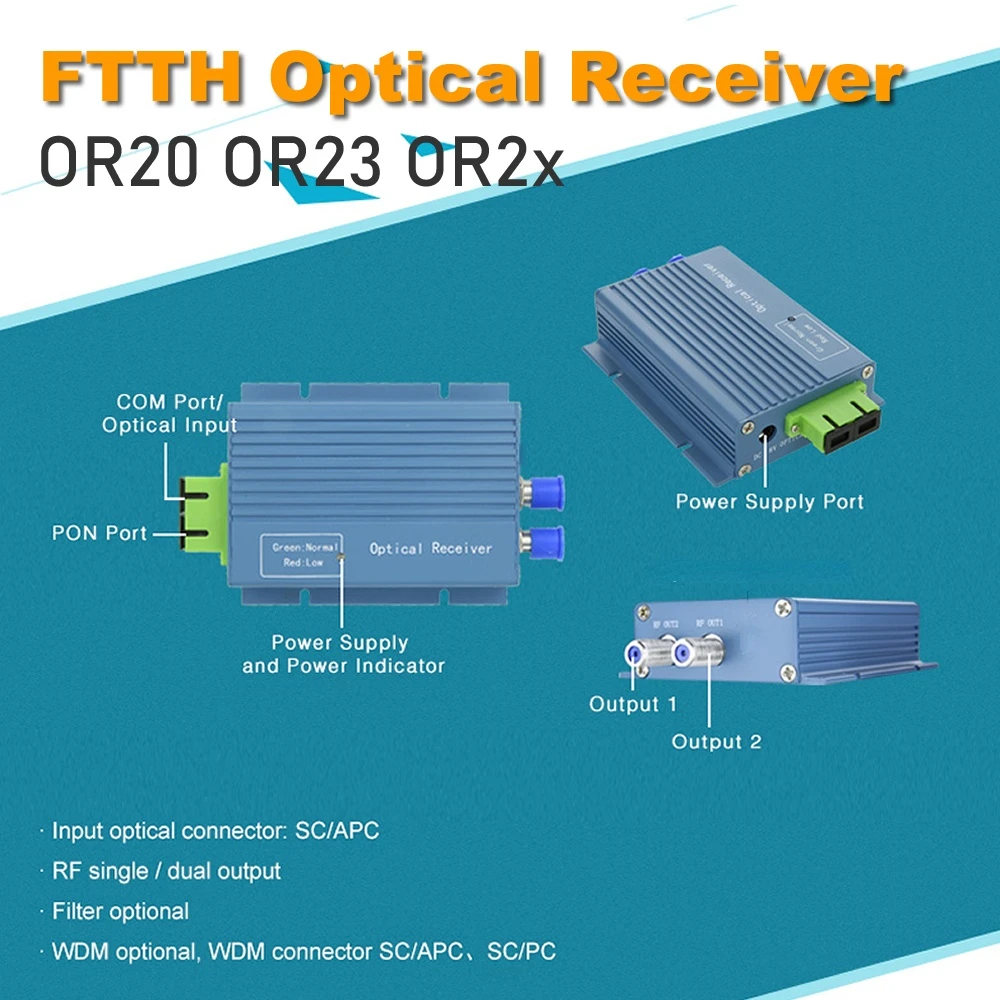 

CATV OR2x GPON FTTH optical receiver with WDM micro WDM optical node SC APC Duplex Connector with 2 output WDM for PON OR20 OR23