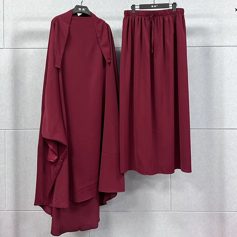 

Tiktok Fashion Muslim Dubai Arabic Women Two piece Suit Long Skirt Loose Bat Sleeves Long Top Middle Eastern Robe Clothing