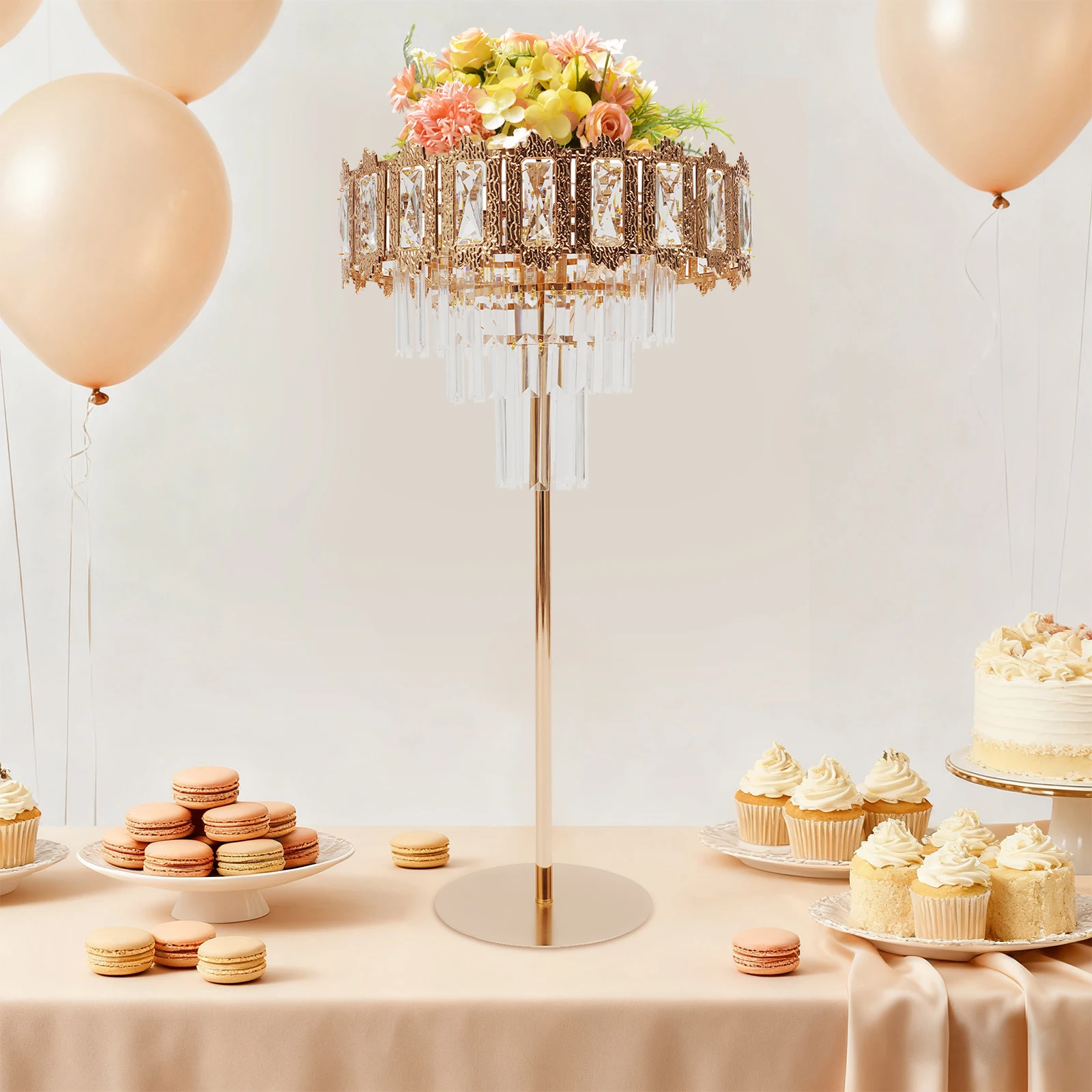 Acrylic Wedding Flower Stand Crystal Bead Garland Decor with Hollow Design Wedding Flower Display Holder for Bouquet Party