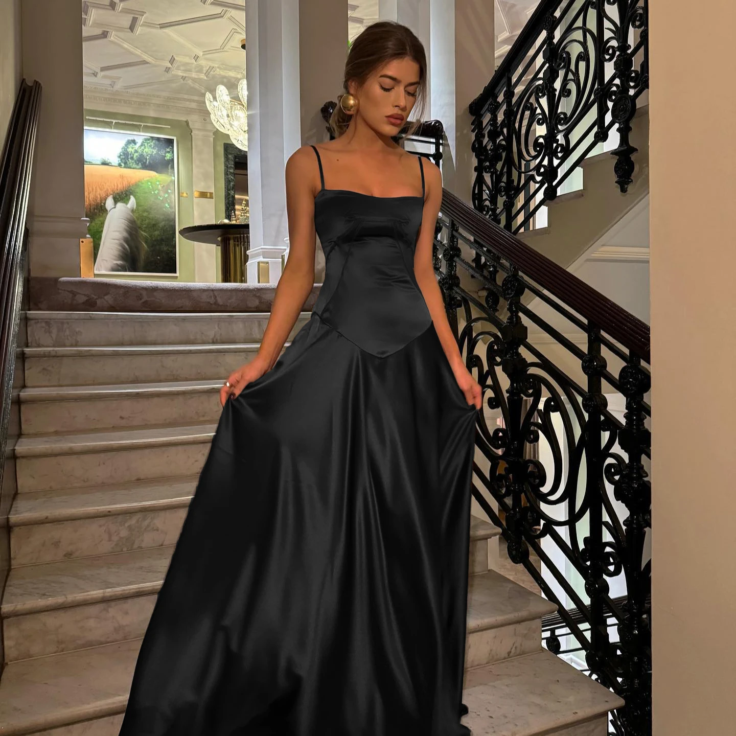 green emerald velvet dress Black Glitter Maxi Dress With Strappy Back