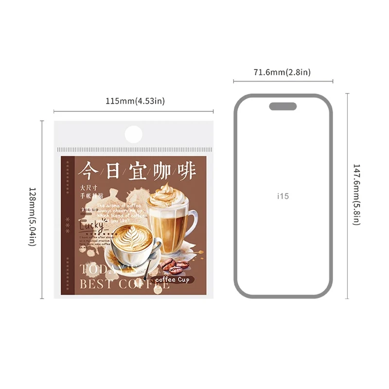 미스터 페이퍼 6스타일 60개입 십대 커피 테마 스티커 DIY 휴대폰 케이스, 핸드북, 노트북, 사진 프레임, 태그 장