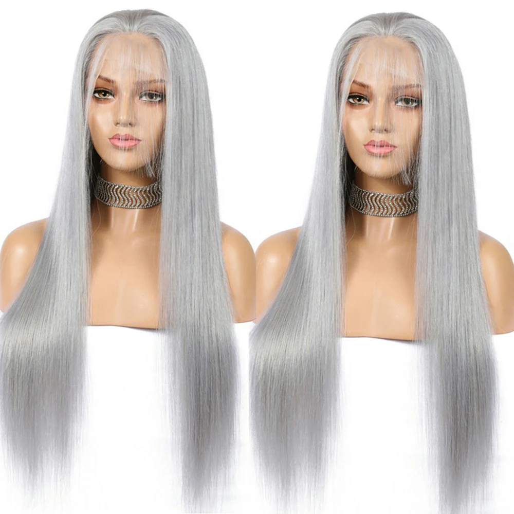 

12A Silver Gray Bone Straight Wig 13x6 HD Transparent Lace Frontal Human Hair Wigs Pre Plucked 13X4 Lace Front Remy Glueless Wig