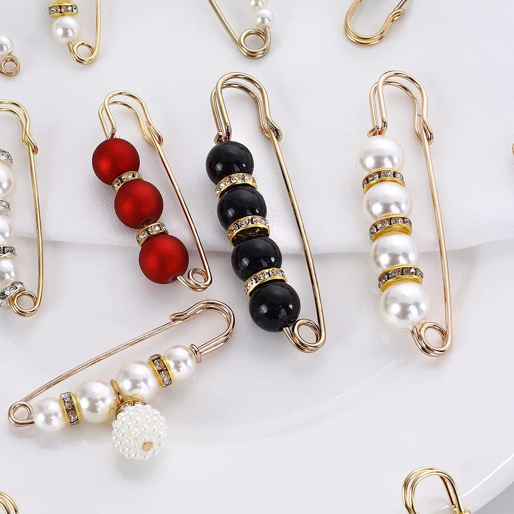 4/1PCS Heavy Duty Safety Pins Pearl Embellishment Brooch Pin Decorative Sweater Clips Safety Pins for Brooches Decorative Crafts