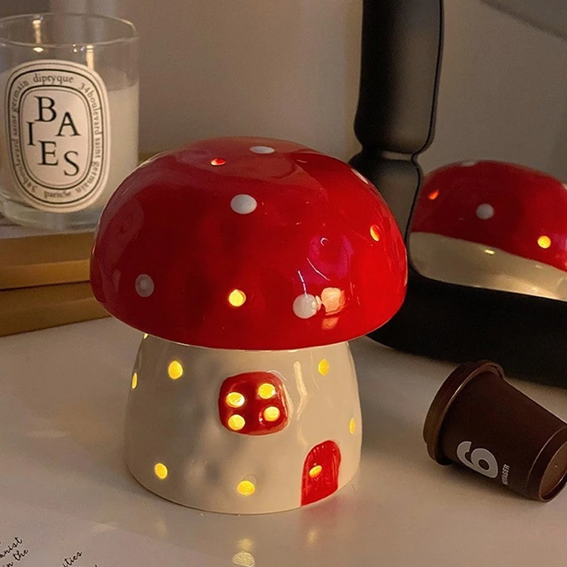 Creative Mushroom Small Night Lamp Bedside Light Home Decoration Ceramic Cute Mushroom Night Light Birthday Gift