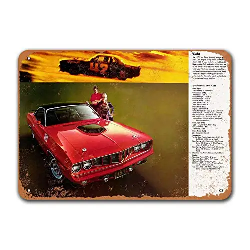 

Tin Metal Signs Vintage Cars 1971 'Cuda Dorm Restaurant Game Room Pub Bar Poster Office Wall Decor 12x8 inches