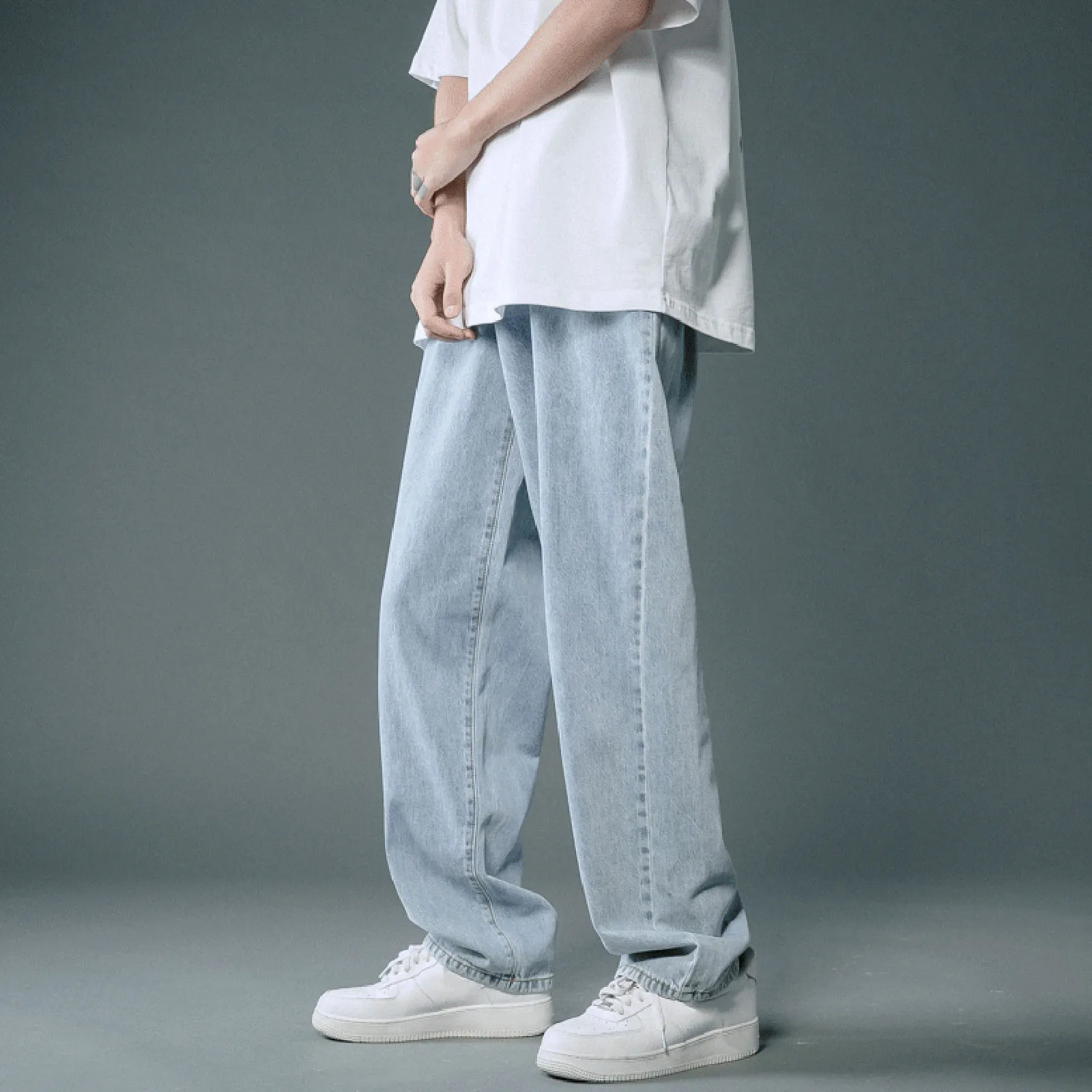 2023 New Street Casual Baggy Jeans Men's Streetwear Hip Hop Straight Wide Leg Trousers Students' Denim Pants Blue Black White