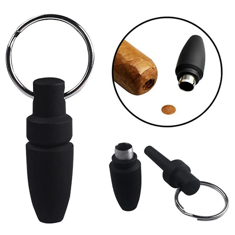 With Key Ring Clip Rubber Portable Cigar Puncher Accessories Blade Cigar Cutter Drill Hole Pocket knife