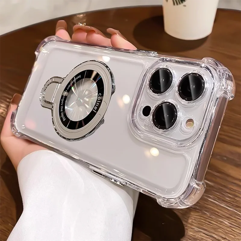 Enhanced Transparent Phone Cover with Plating Ring Holder and Wireless Charging Compatibility