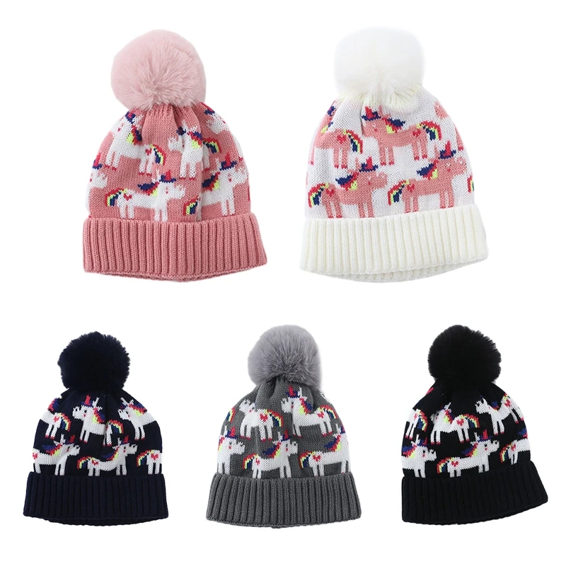 

Kids Winter Caps Kids Knitted Beanie Hat Cute Pom Pom For Toddler 1-6Y