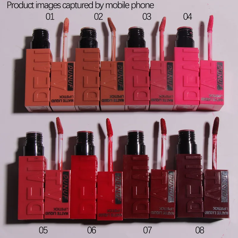 DUNUF 8-color matte velvet smooth easy-to-apply square tube lip gloss...