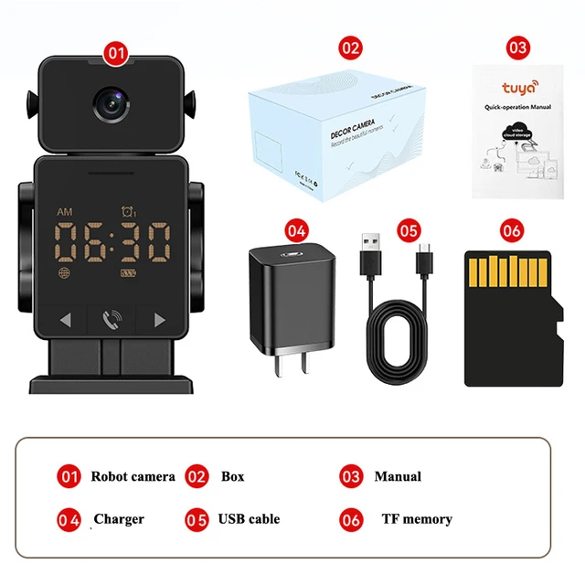 C11 Smart Home WIFI  Robot Camera FHD 2K PIR Detection IR Night Vision Remote Baby Monitor CCTV Security Surveillance Cam Clock 3
