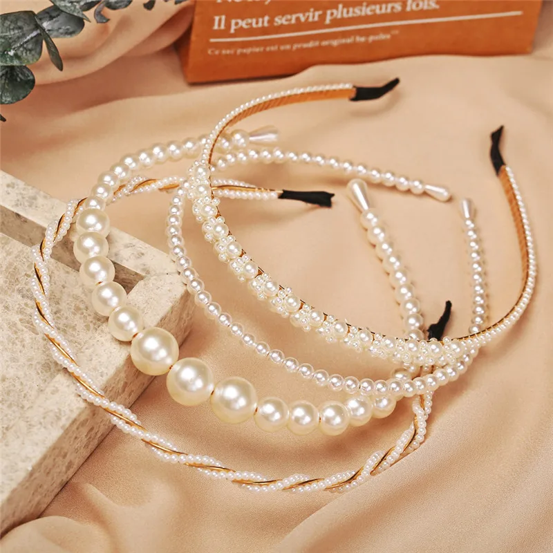  VAGZEB Fashion Full Pearl Hairbands Elastic Flower Women Hair Hoop Bands Headband Bezel Girls Hair Accessories Headdress 