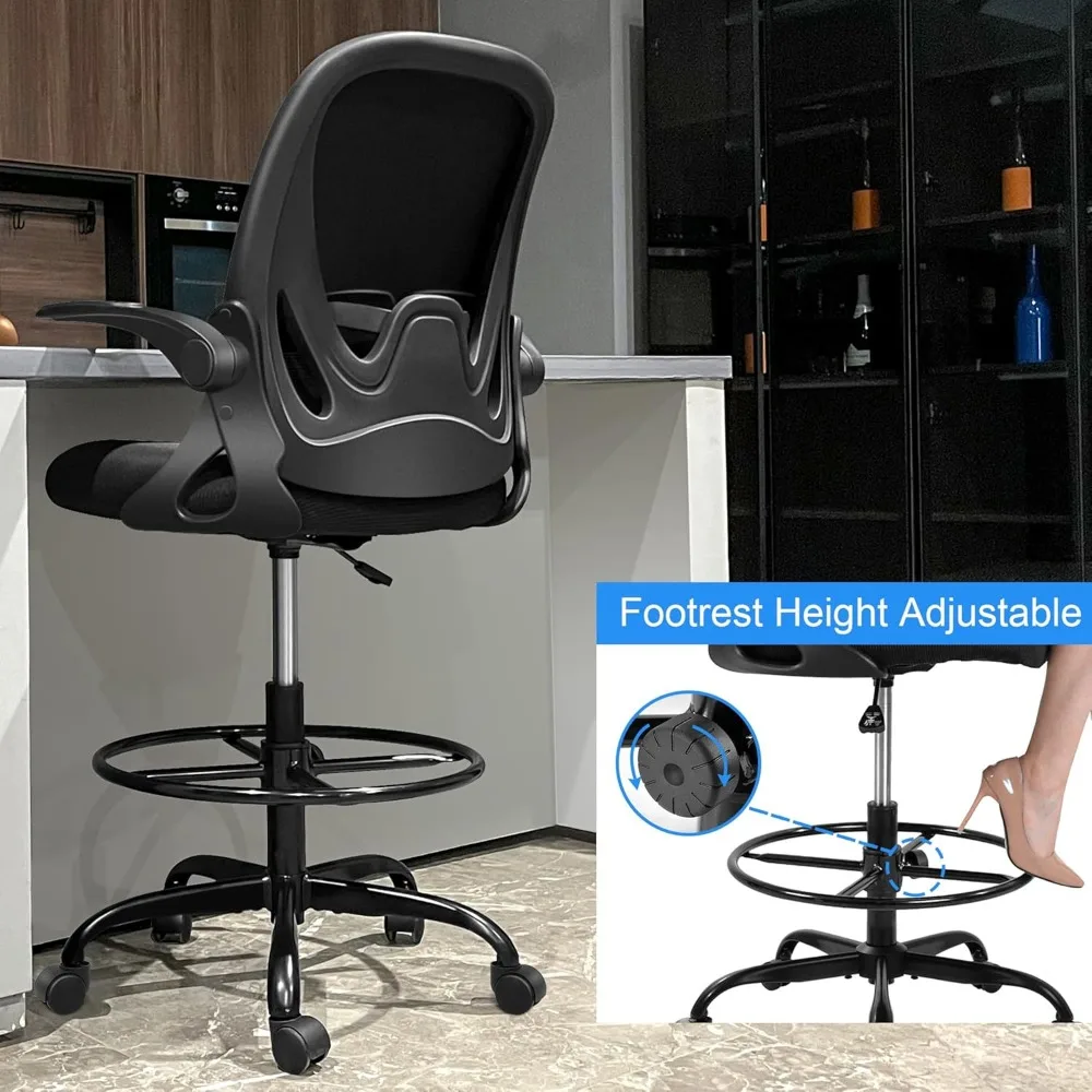 Drafting Chair Tall Office Chair with Flip-up Armrests Executive Ergonomic Computer Standing Desk Chair with Lumbar Suppor 6