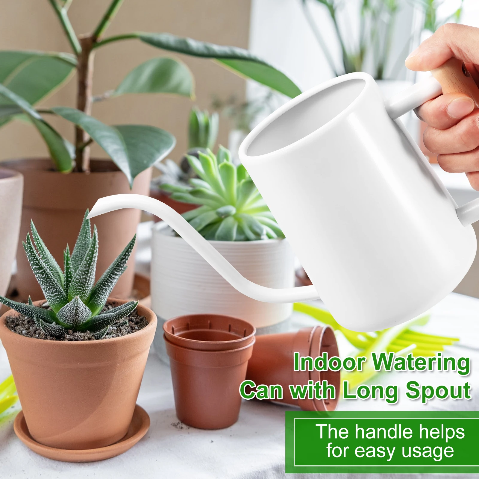 1L Watering Can with Wooden Handle Stainless Steel Watering Pot with Long Spout Watering Jug for Garden Houseplant Potted Plants - 6