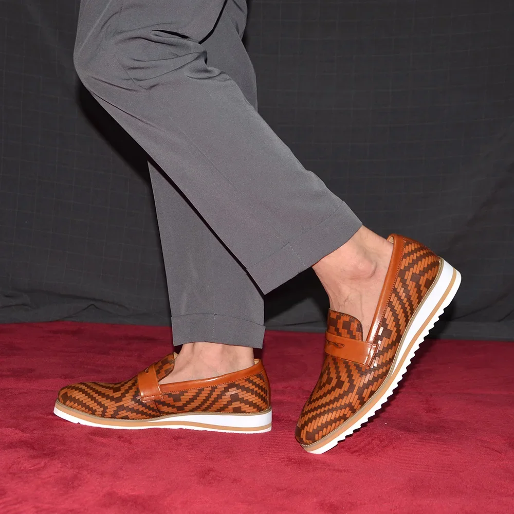 Fashion Mens Sneakers Penny Loafers Genuine Leather Woven