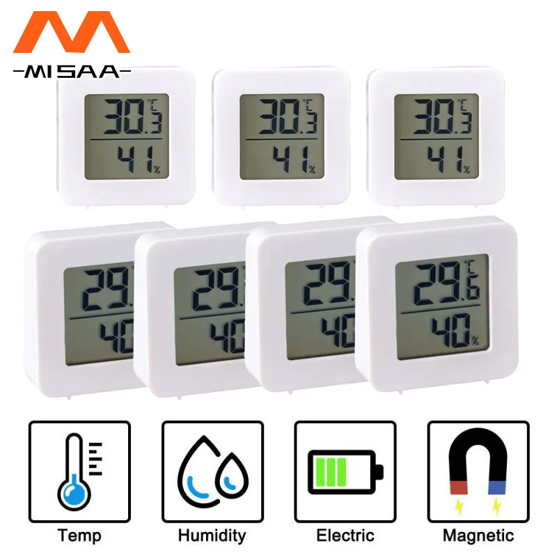 

Цифровой комнатный Магнитный термометр, мини-термометр с ЖК дисплеем, измеритель влажности и температуры, портативный комнатный гигрометр, метеостанция