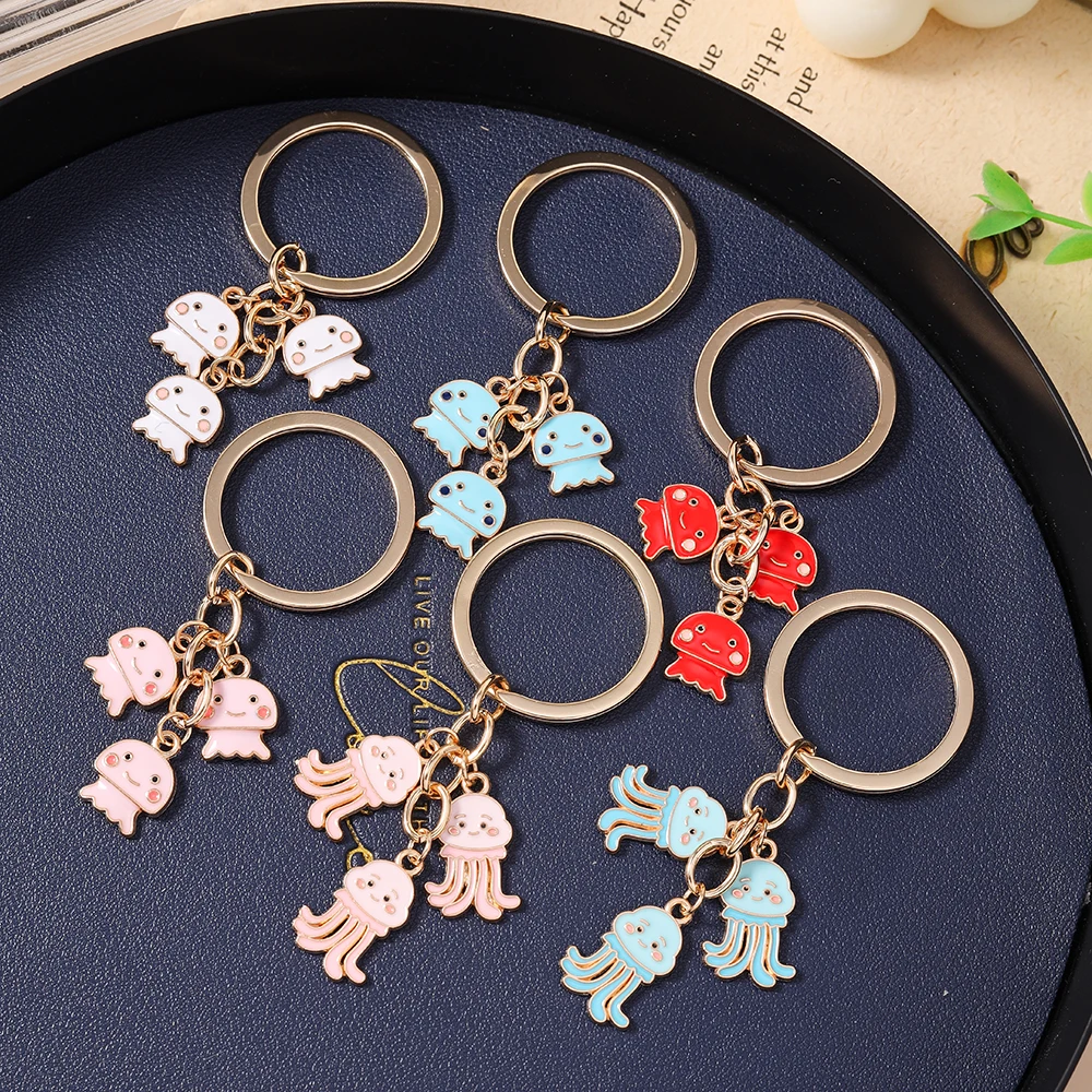 Aihua Niedlicher Emaille-Oktopus-Quallen-Schlüsselanhänger für Frauen Strand-Schlüsselring Auto-Schlüssel Handtaschen-Anhänger Ornamente Schmuck Geschenke Schmuckstücke